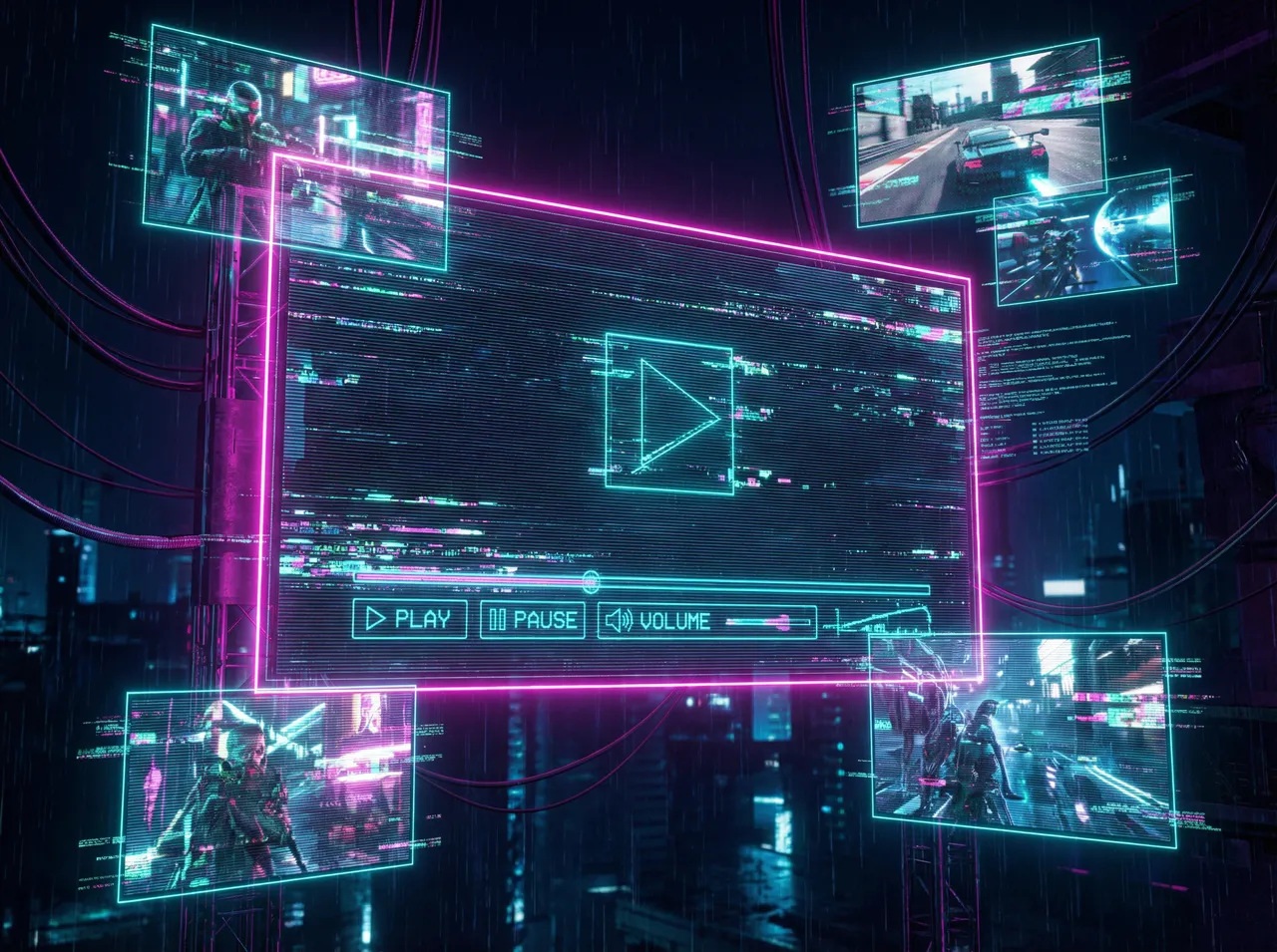 炸金花 霓虹线框影院频道全息播放器